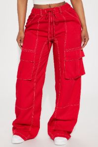 Keep Me Entertained Wide Leg Cargo Pant - Red sold by Fashion Nova