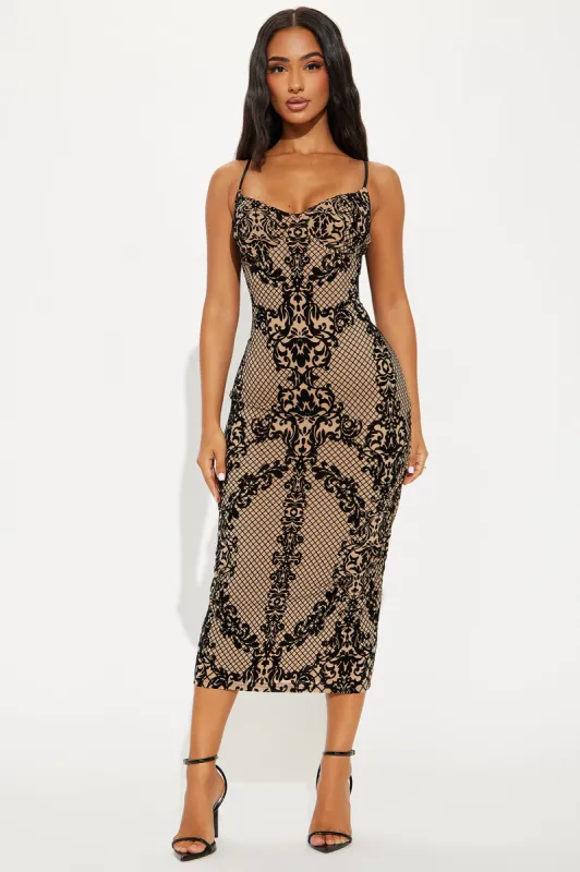 Hypnotize You Mesh Midi Dress - Nude/combo sold by Fashion Nova