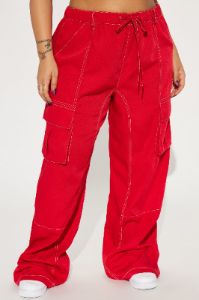 Keep Me Entertained Wide Leg Cargo Pant - Red sold by Fashion Nova