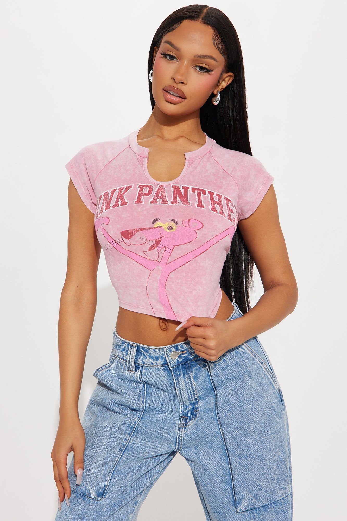 Pink Panther Washed Crop Top - Pink/combo sold by Fashion Nova