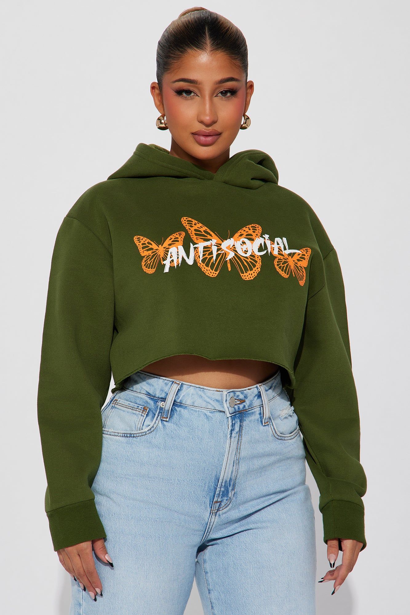 Anti Social Energy Cropped Hoodie - Hunter sold by Fashion Nova