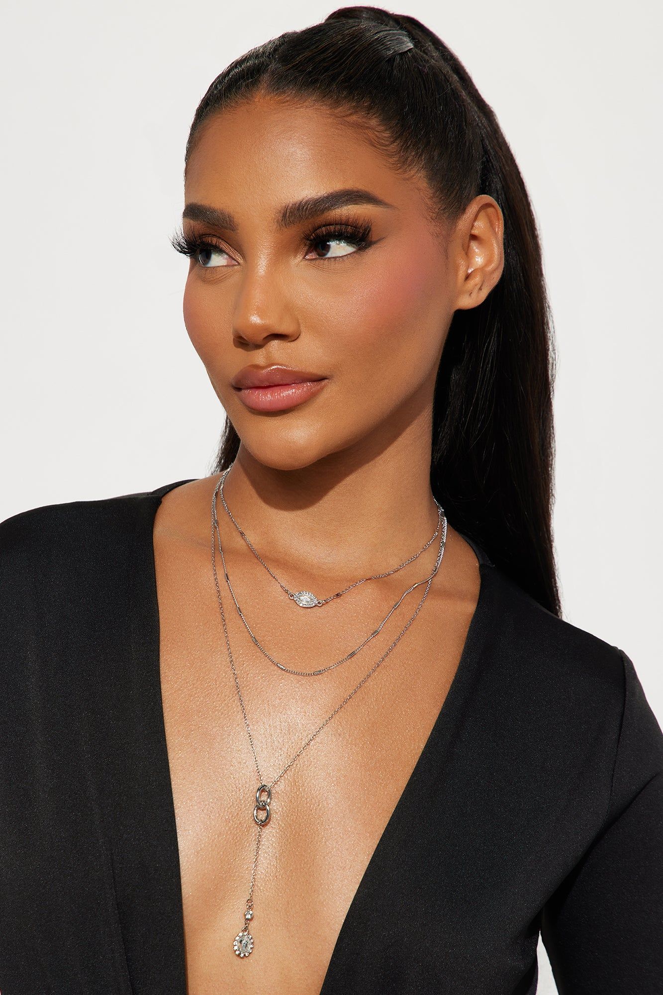 On The Go Layered Necklace - Clear/Silver sold by Fashion Nova product image thumbnail 2