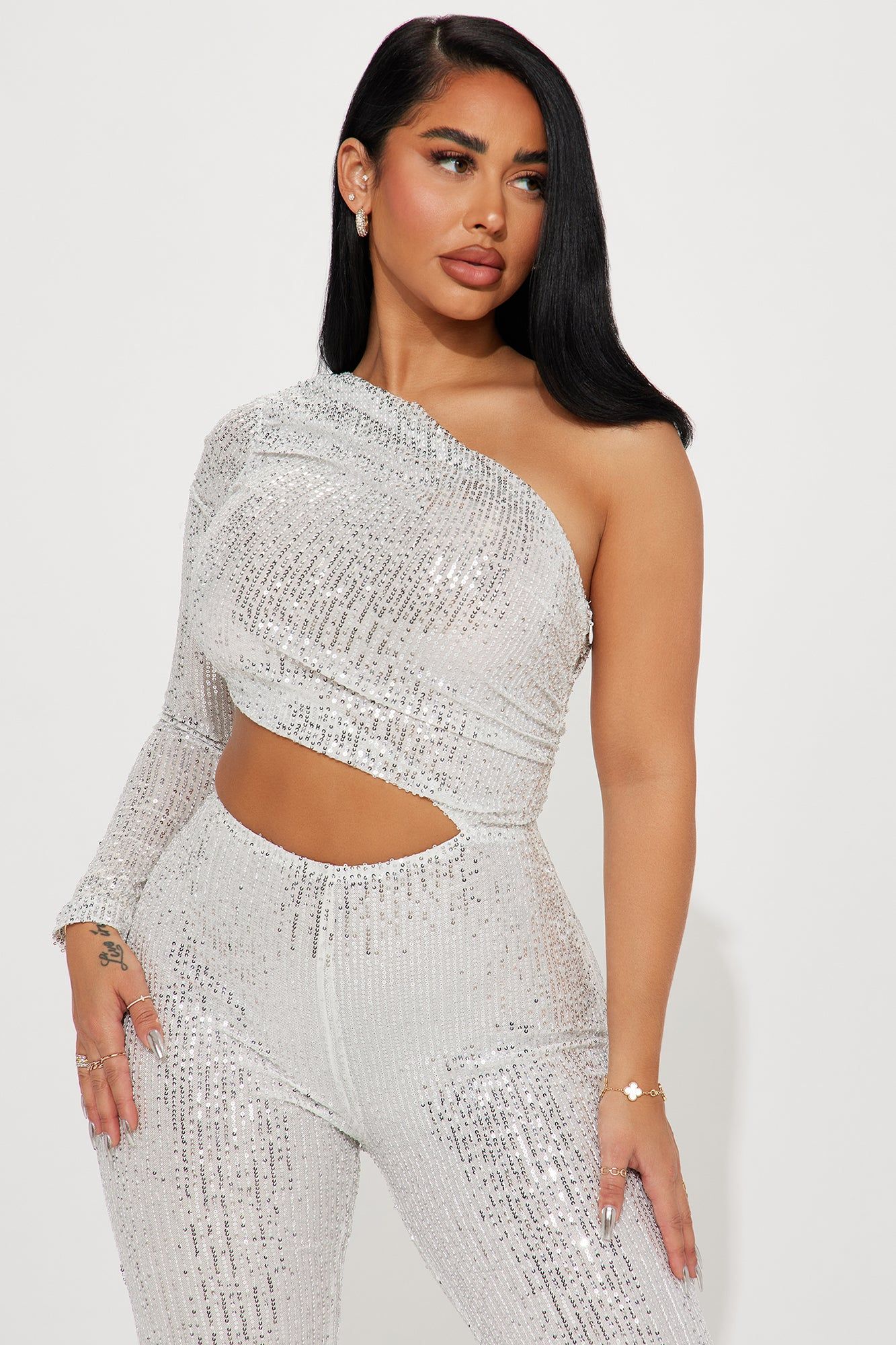 Misunderstood Long Sleeve Sequin Jumpsuit - Silver sold by Fashion Nova product image thumbnail 2