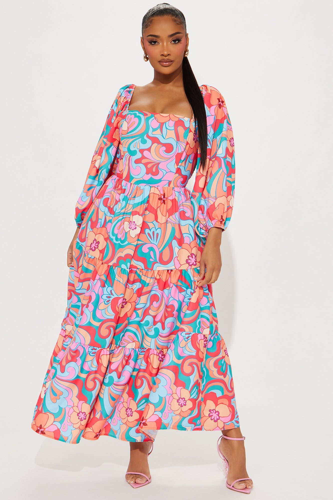 Puerto Rico Getaway Midi Dress - Orange/combo sold by Fashion Nova