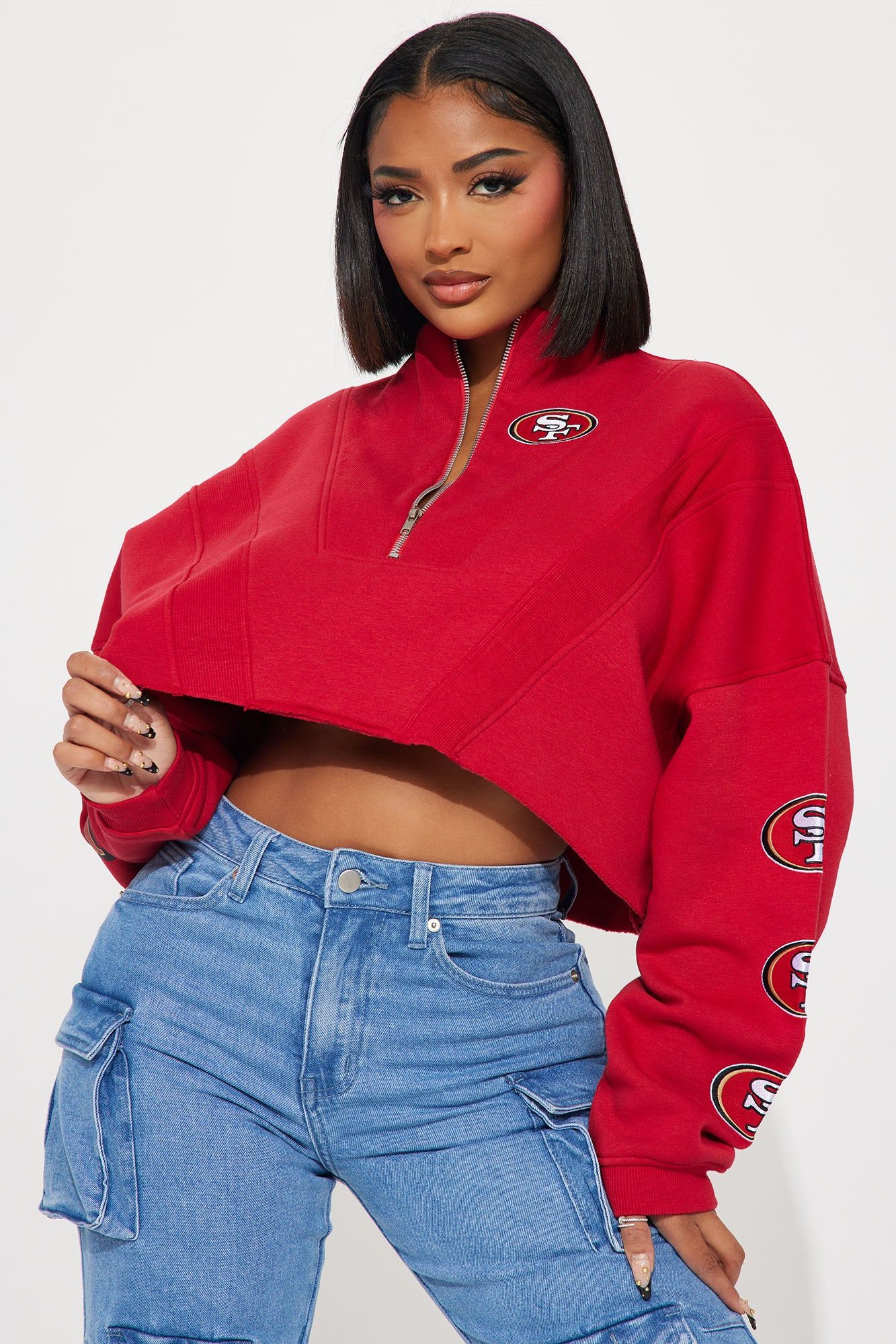 49ers Second Half Come-Back Zip Sweatshirt - Red sold by Fashion Nova