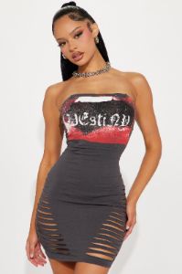 Try and Keep Up Mini Dress - Charcoal sold by Fashion Nova