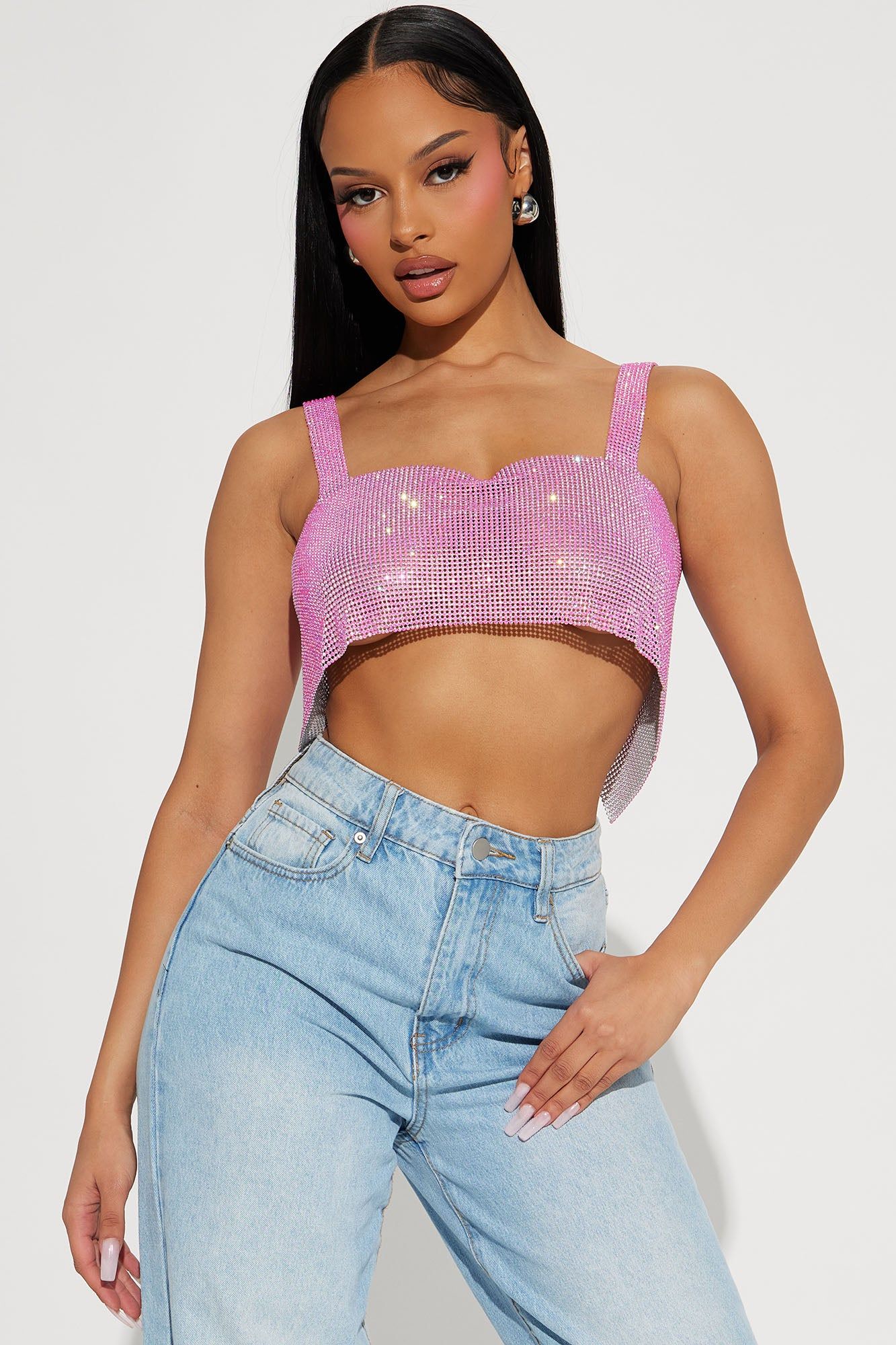 Let's Go Party Rhinestone Top - Pink sold by Fashion Nova