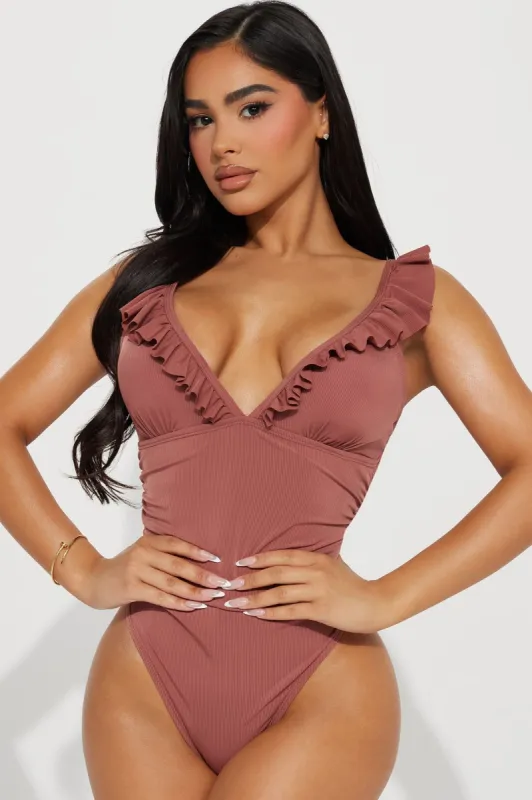 Beatrice Ruched 1 Piece Swimsuit - Mocha sold by Fashion Nova