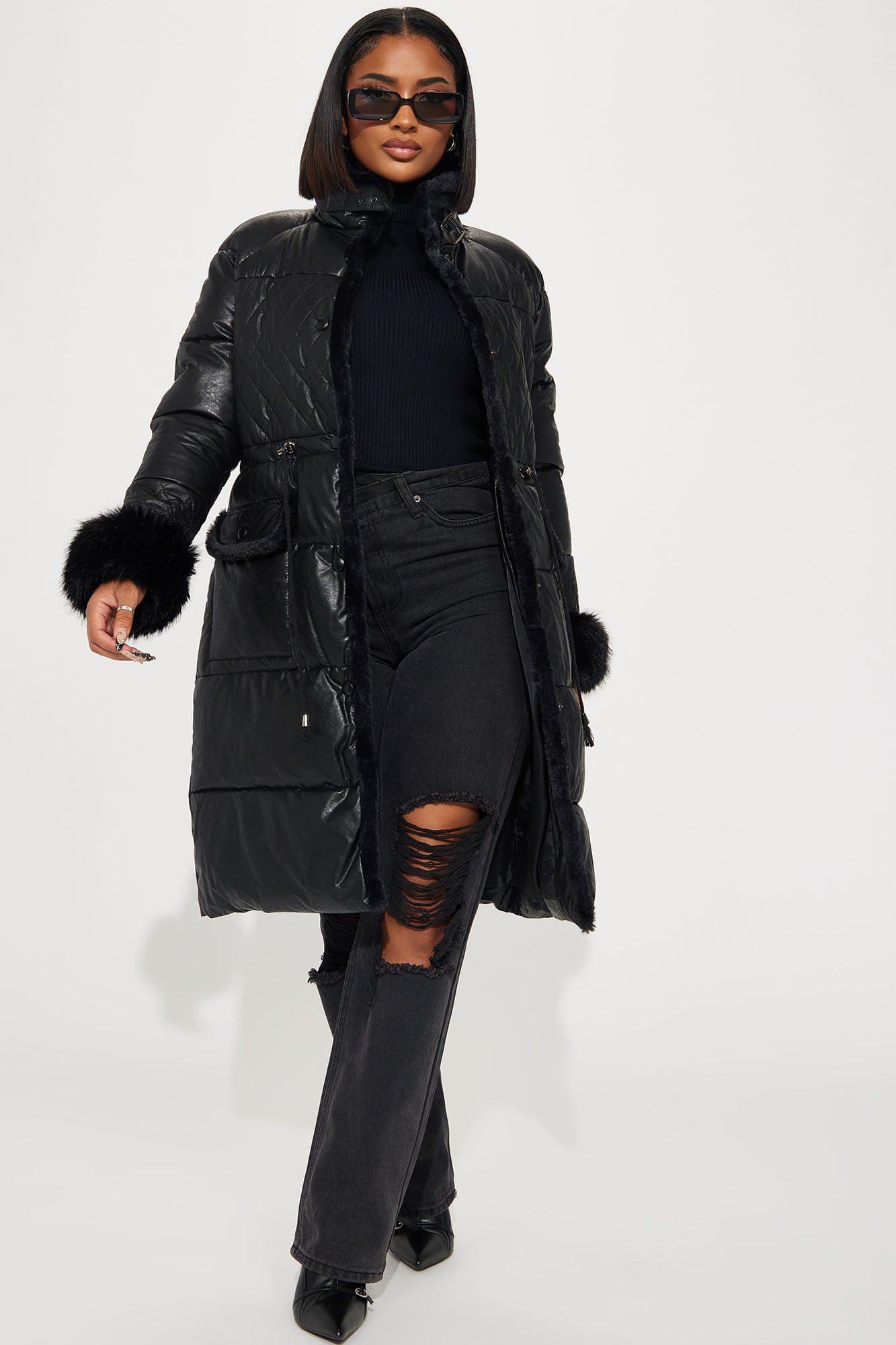 Caught My Eye Quilted Jacket - Black sold by Fashion Nova