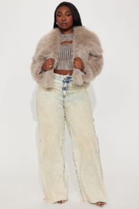 Already Chose Faux Fur Jacket - Grey sold by Fashion Nova