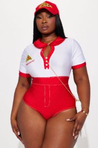 Hot And Delicious Delivery Babe 3 Piece Costume Set - Red/White sold by Fashion Nova