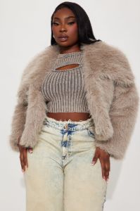 Already Chose Faux Fur Jacket - Grey sold by Fashion Nova