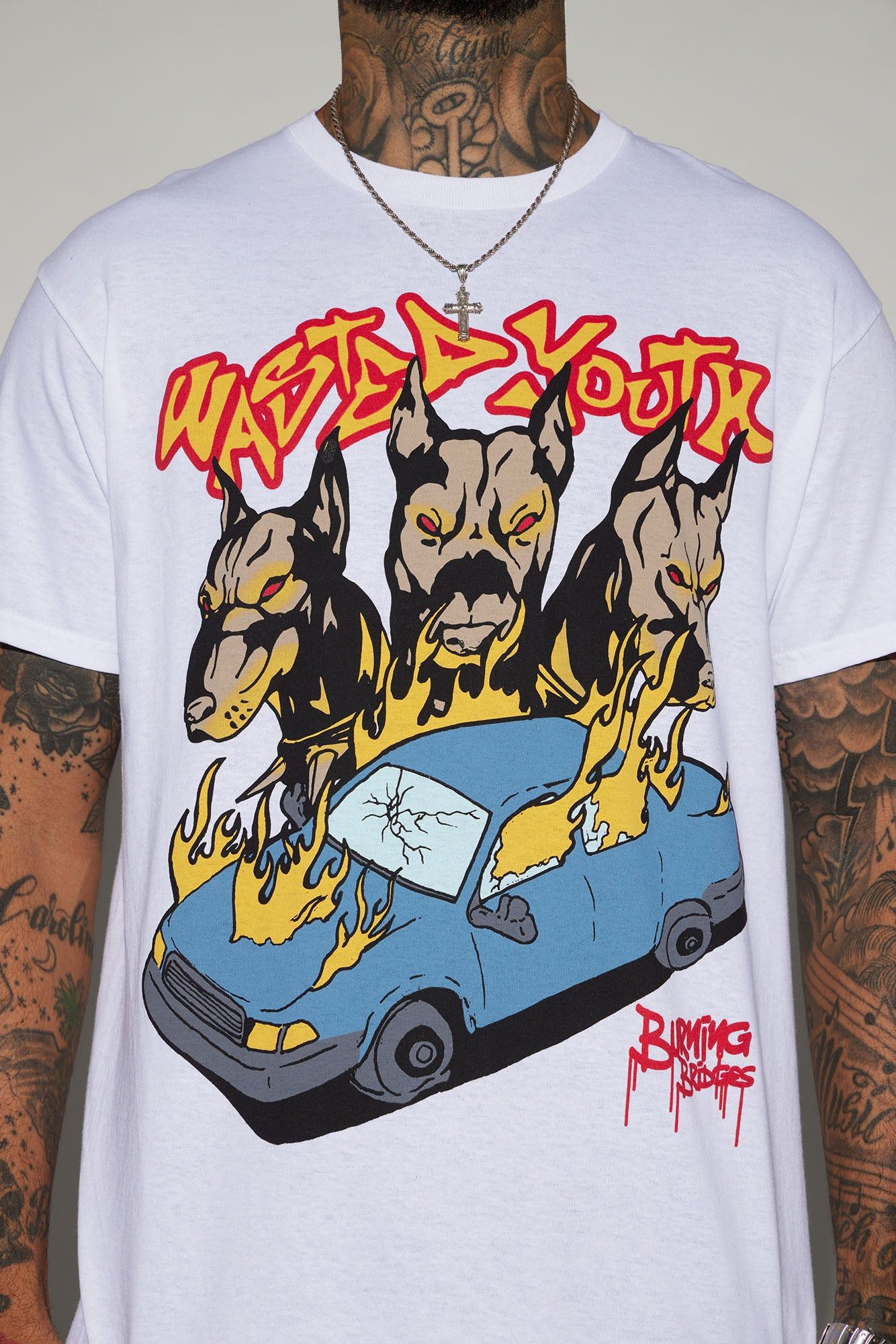 Wasted Youth Burning Bridges Short Sleeve Tee - White sold by Fashion Nova product image thumbnail 3