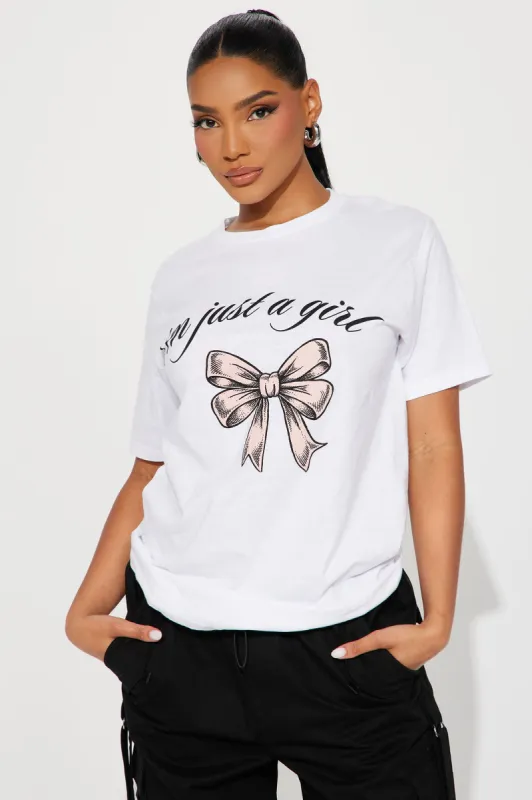 I'm Just A Girl Bow Tee - White sold by Fashion Nova
