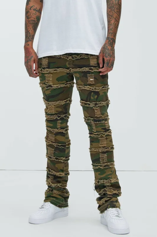 More Than You Frayed Slim Flare Pants - Camouflage sold by Fashion Nova