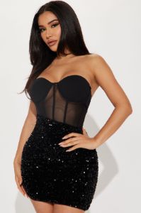 Midnight Mesh Sequin Mini Dress - Black sold by Fashion Nova