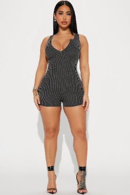 Leanne Ribbed Romper - Black made by Fashion Nova