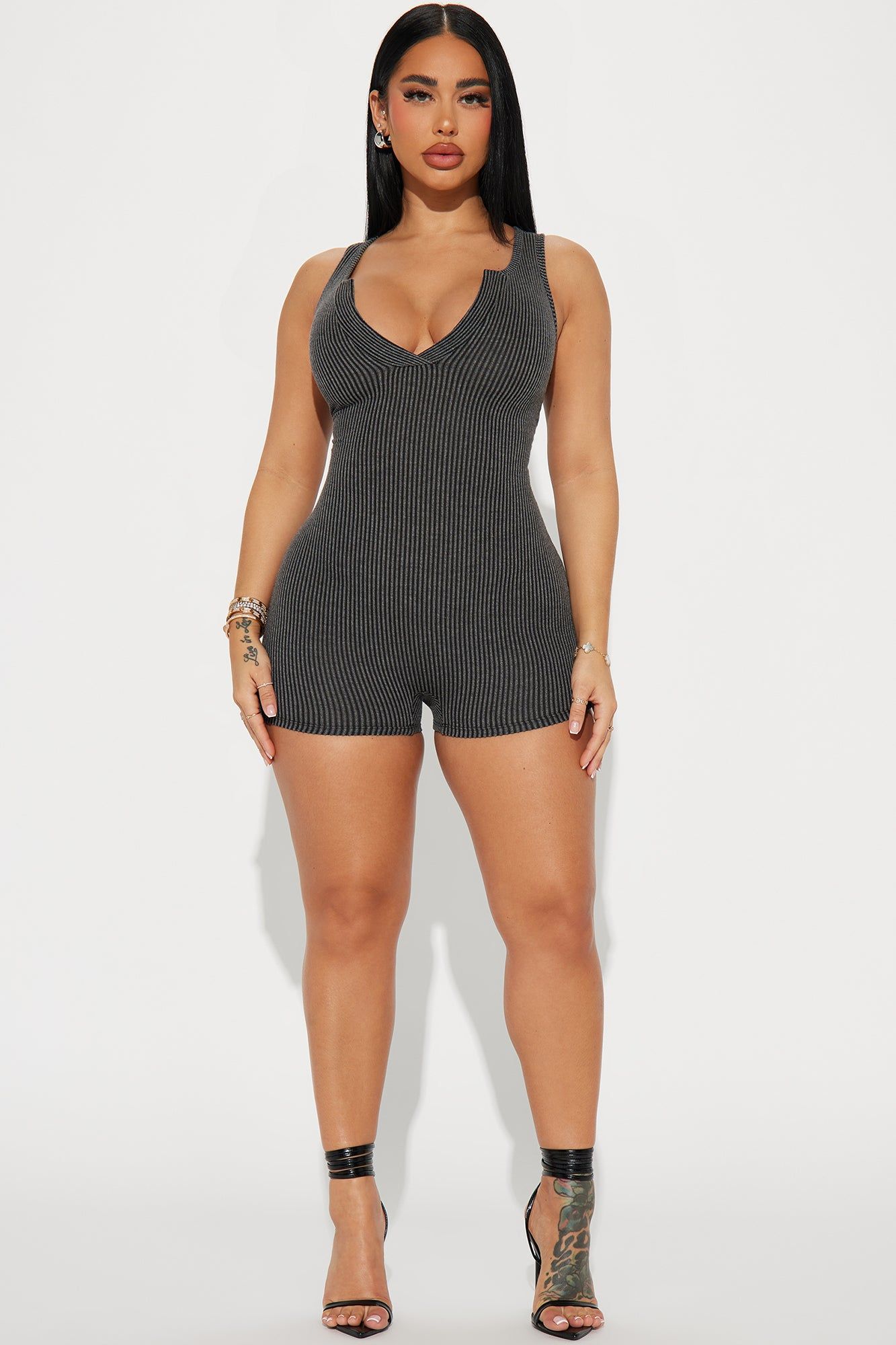 Leanne Ribbed Romper - Black sold by Fashion Nova