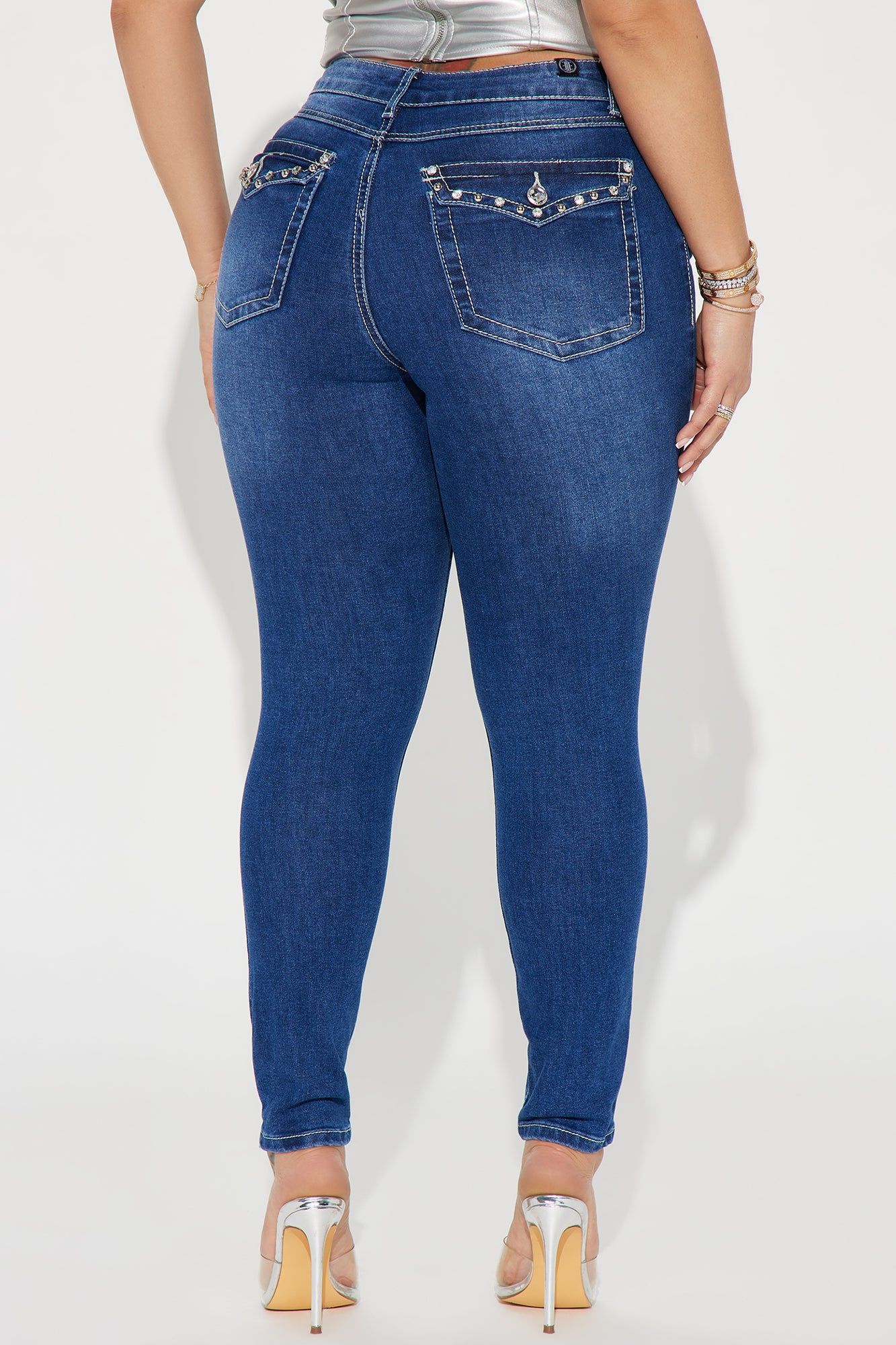 Caught Your Eye Embellished Stretch Skinny Jeans - Dark Wash sold by Fashion Nova product image thumbnail 4