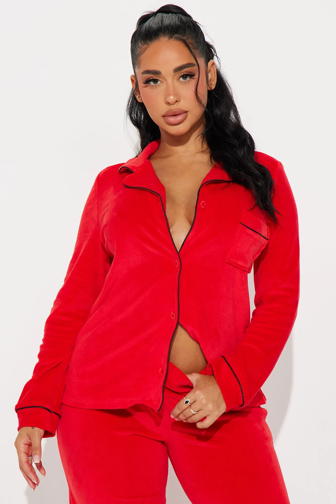 Head In The Clouds Velvet PJ Pant Set - Red sold by Fashion Nova product image thumbnail 2