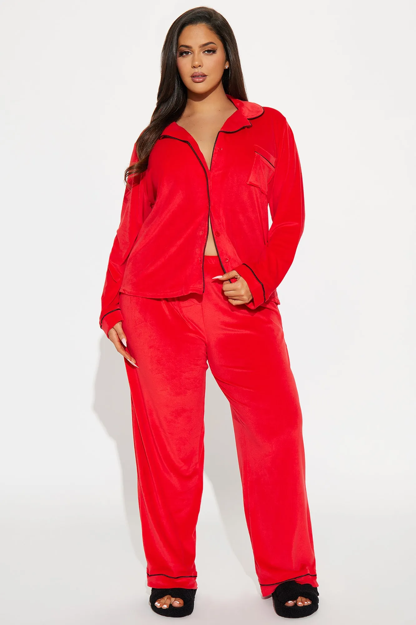 Head In The Clouds Velvet PJ Pant Set - Red sold by Fashion Nova product image thumbnail 5
