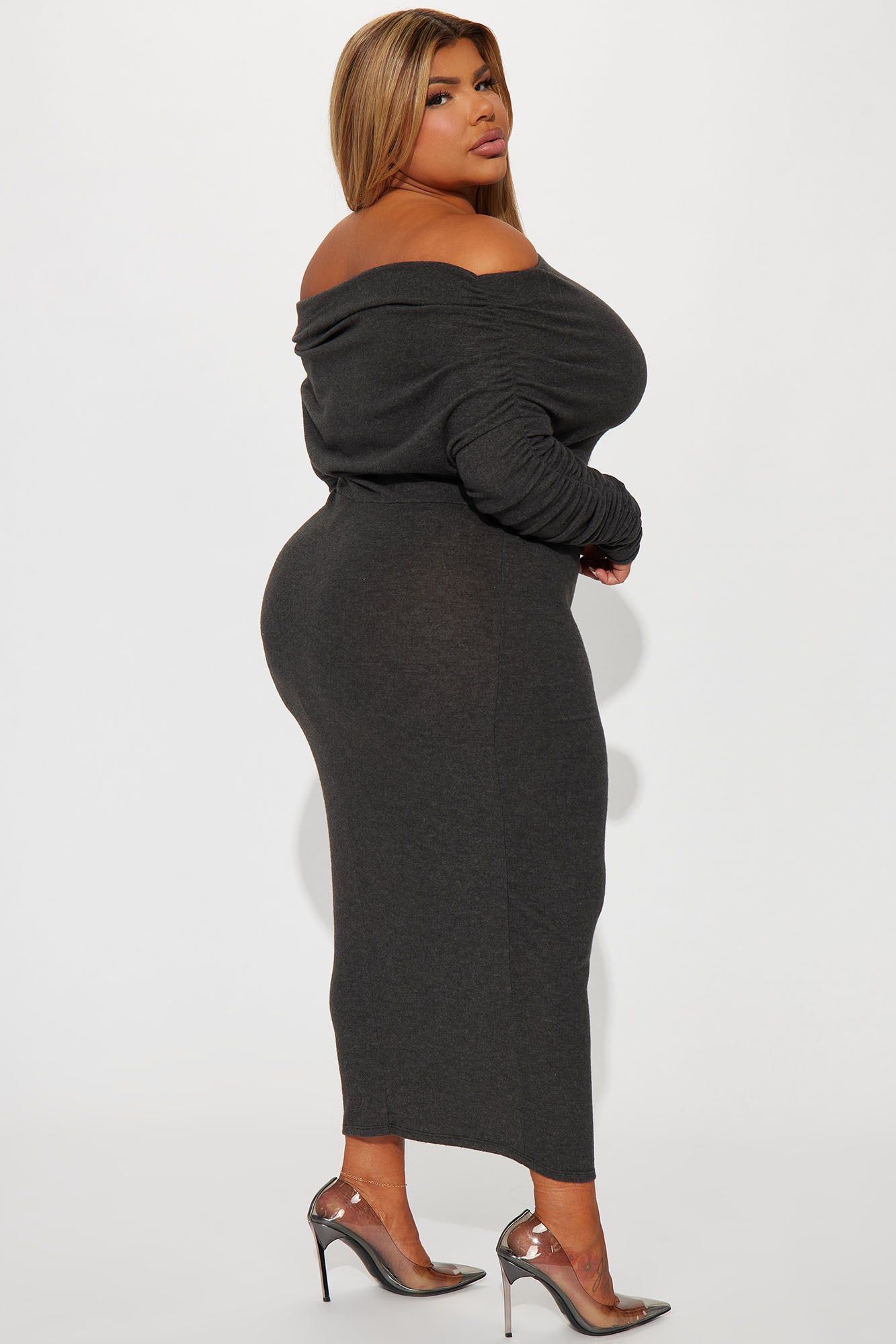 Yasmine Off Shoulder Sweater Maxi Dress - Charcoal sold by Fashion Nova product image thumbnail 6