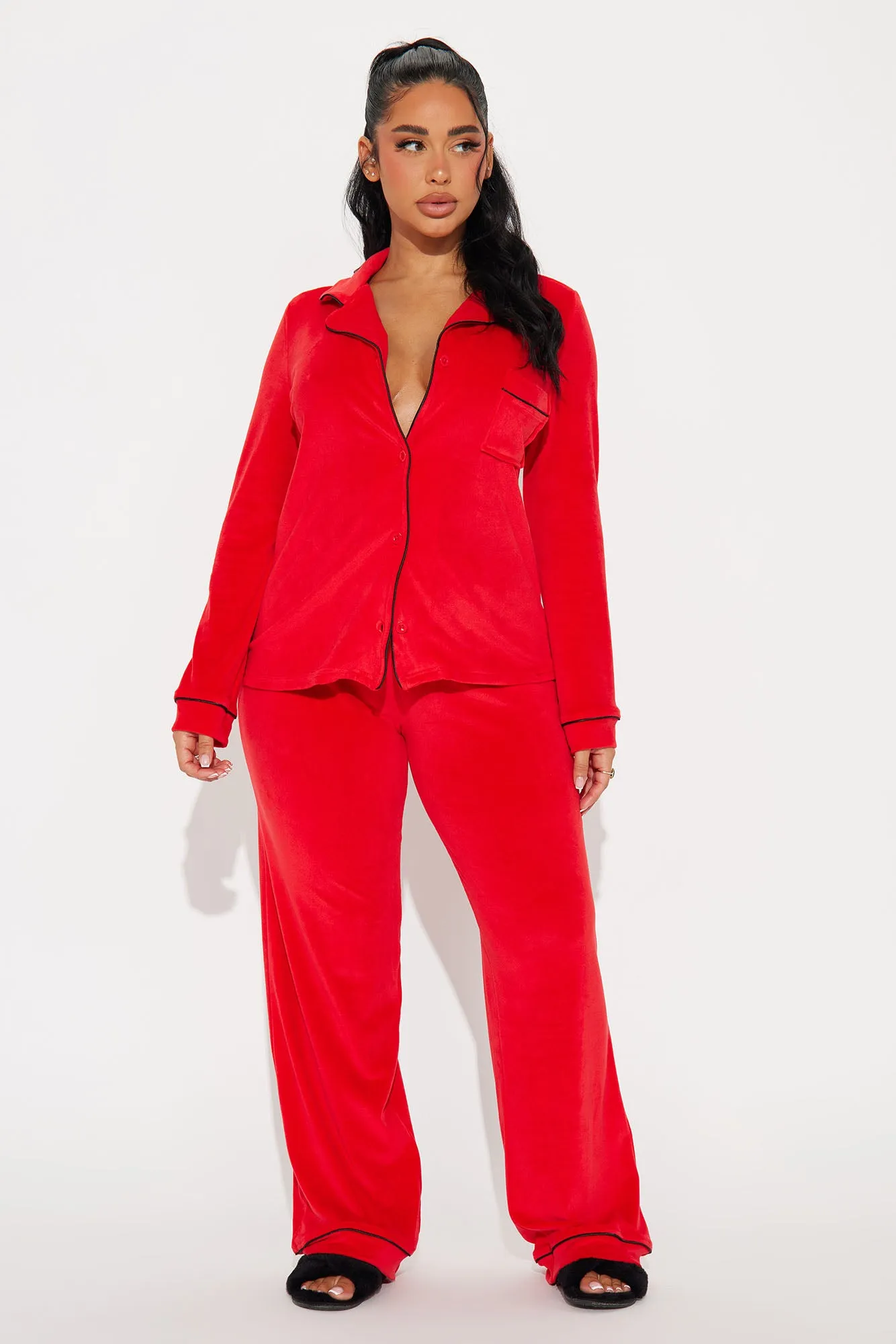 Head In The Clouds Velvet PJ Pant Set - Red sold by Fashion Nova