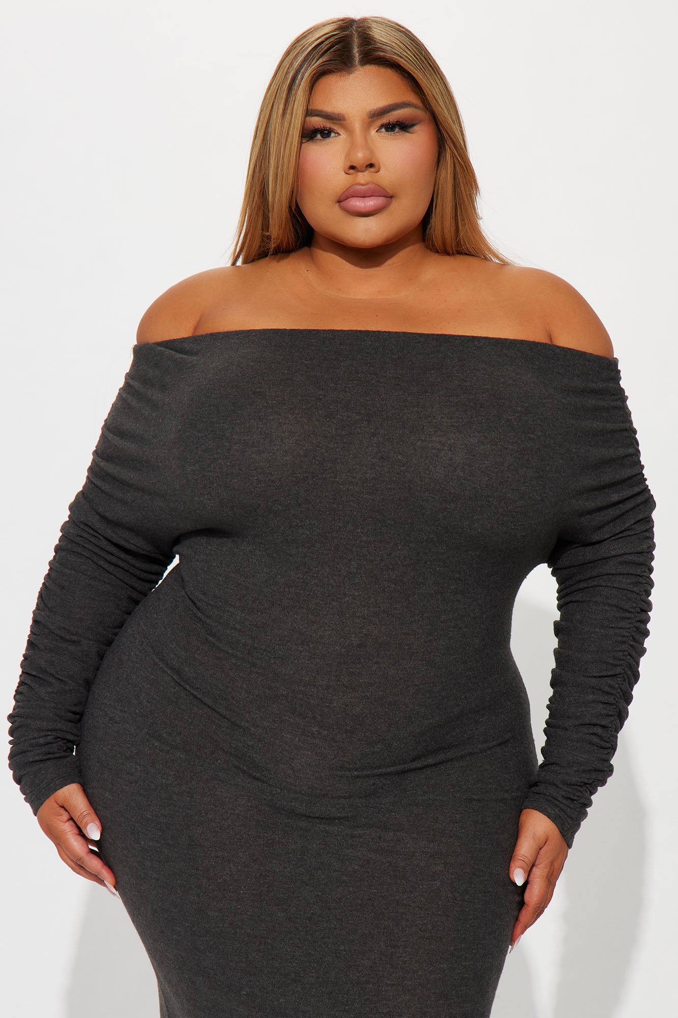 Yasmine Off Shoulder Sweater Maxi Dress - Charcoal sold by Fashion Nova product image thumbnail 5