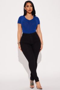 Valentina V-Neck Short Sleeve Tee - Navy sold by Fashion Nova