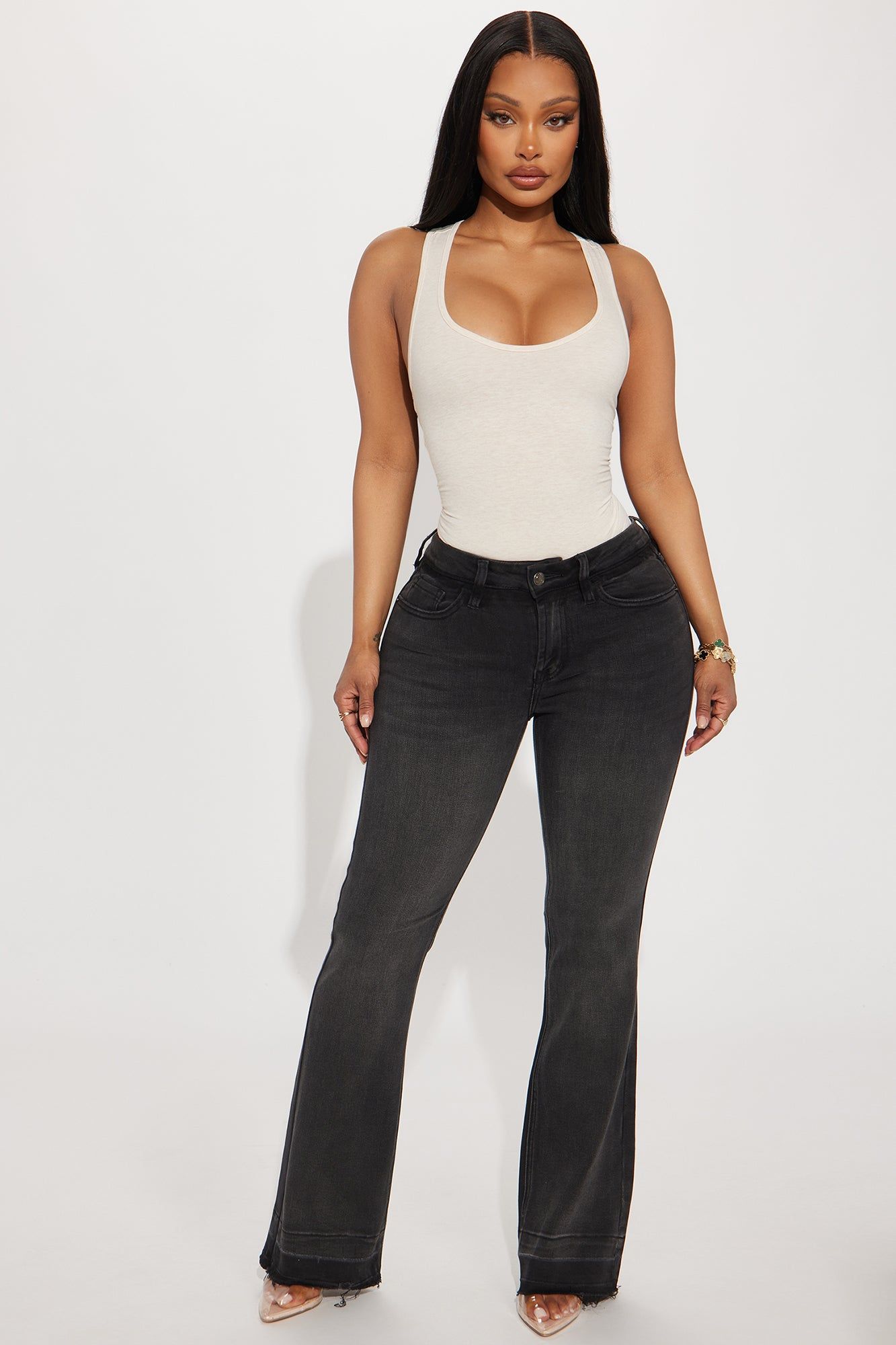 Whatever You Want Stretch Flare Jeans - Black Wash sold by Fashion Nova
