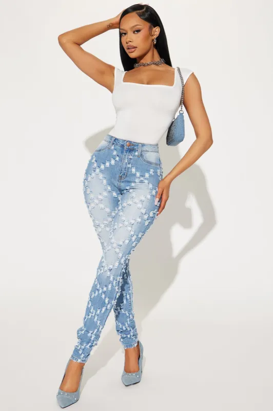 Driving You Wild Ripped Stretch Skinny Jeans - Light Wash sold by Fashion Nova