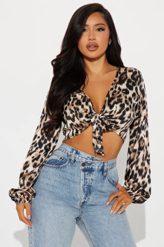 Jungle Queen Leopard Blouse Top - Brown/combo sold by Fashion Nova
