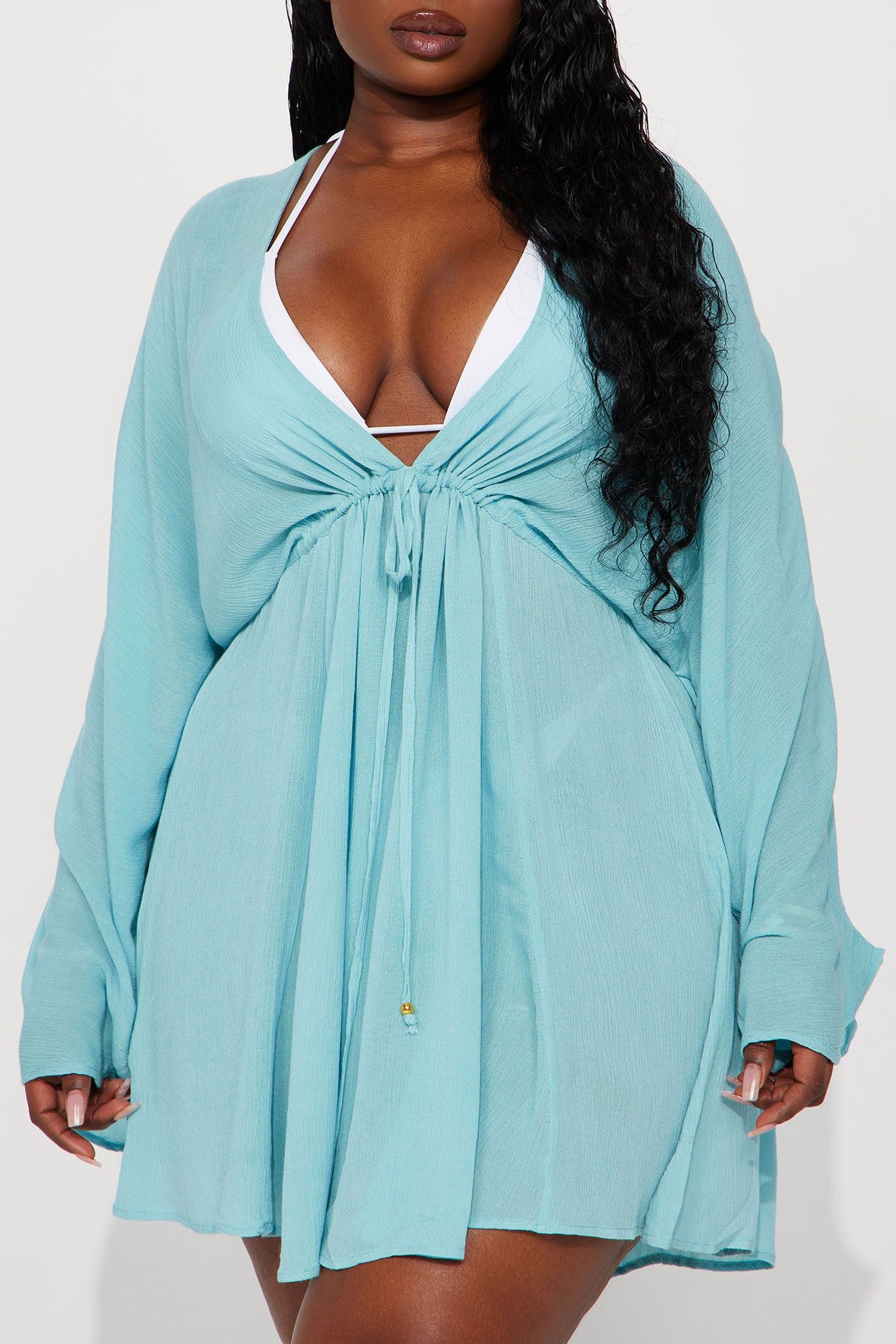 Breezy Nights Linen Swim Cover Up Dress - Blue sold by Fashion Nova product image thumbnail 5