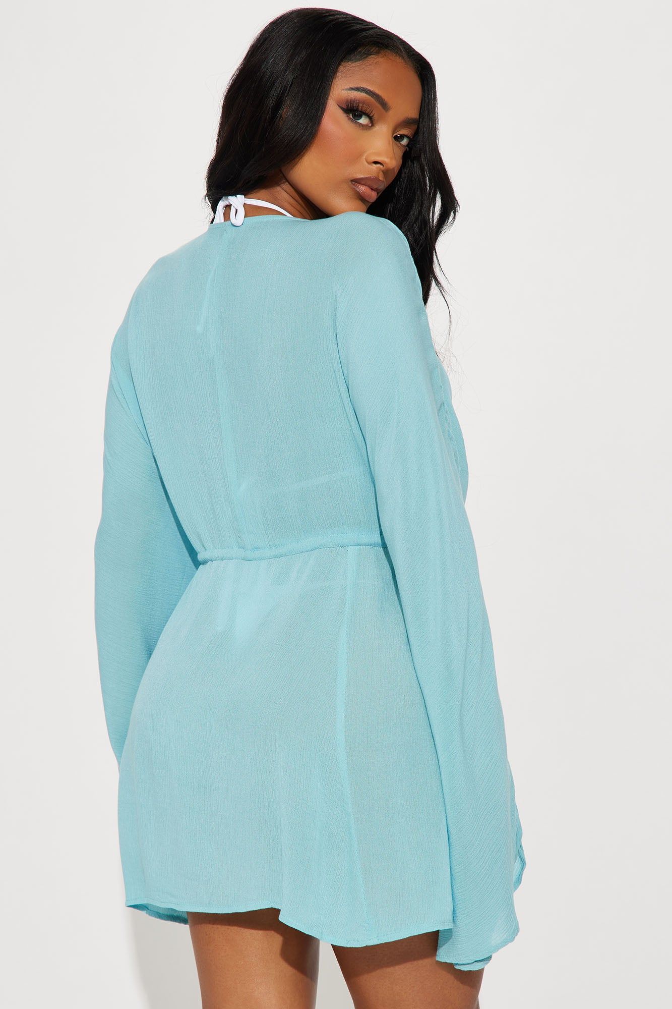 Breezy Nights Linen Swim Cover Up Dress - Blue sold by Fashion Nova product image thumbnail 3
