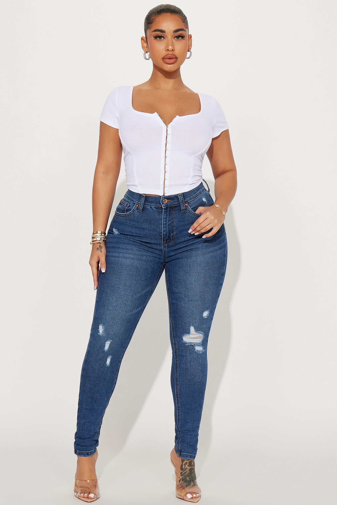 For The Thrill Skinny Jeans - Dark Wash sold by Fashion Nova