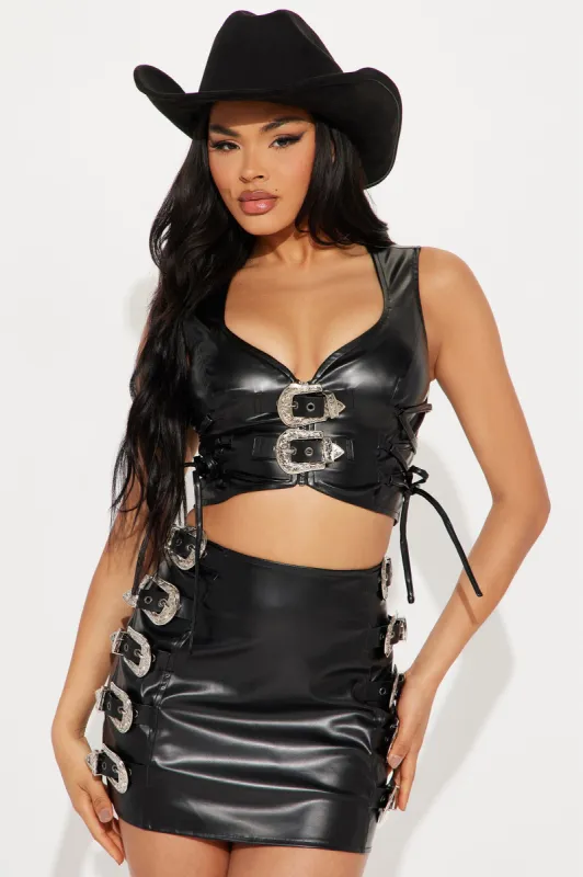 Handle With Care Faux Leather Skirt Set - Black sold by Fashion Nova