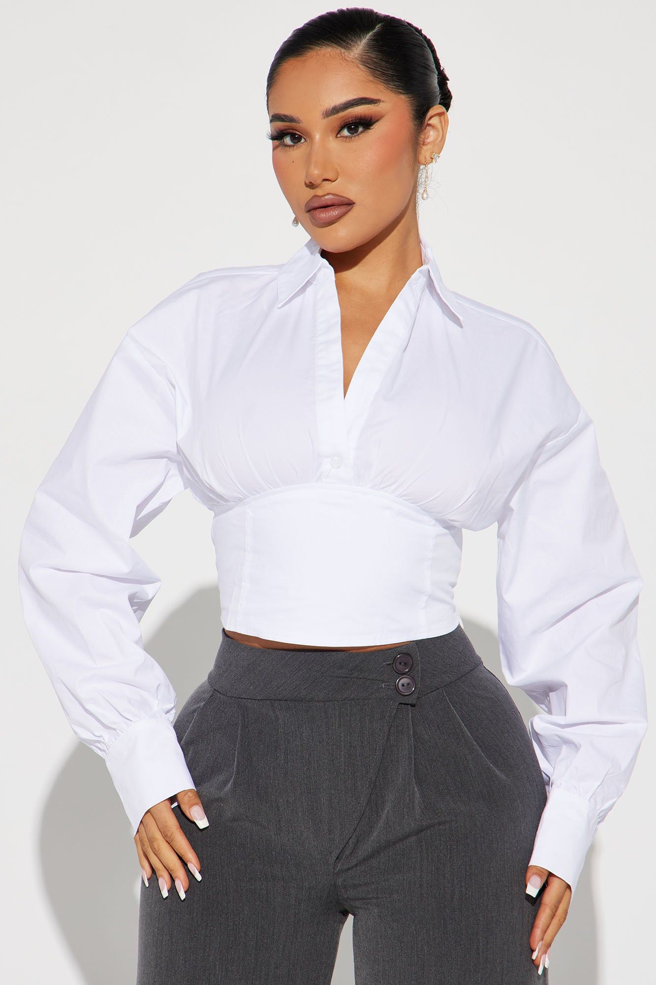 Wasting Time Cropped Shirt - White sold by Fashion Nova