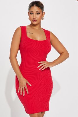 Hope Ribbed Mini Dress - Red sold by Fashion Nova