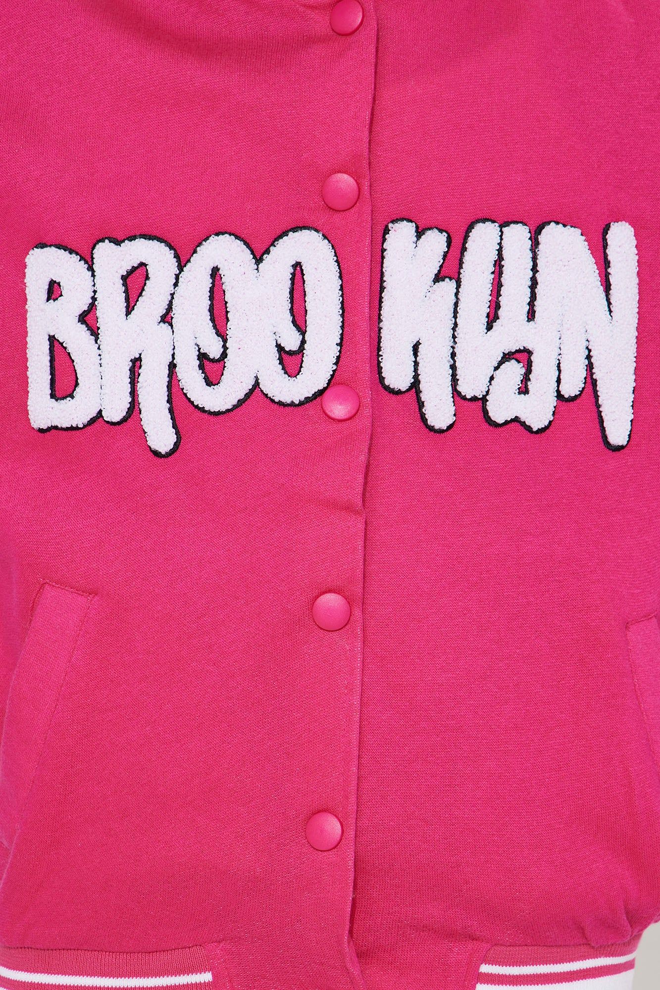Mini Brooklyn Button Front Varsity Jacket - Fuchsia/combo sold by Fashion Nova product image thumbnail 4