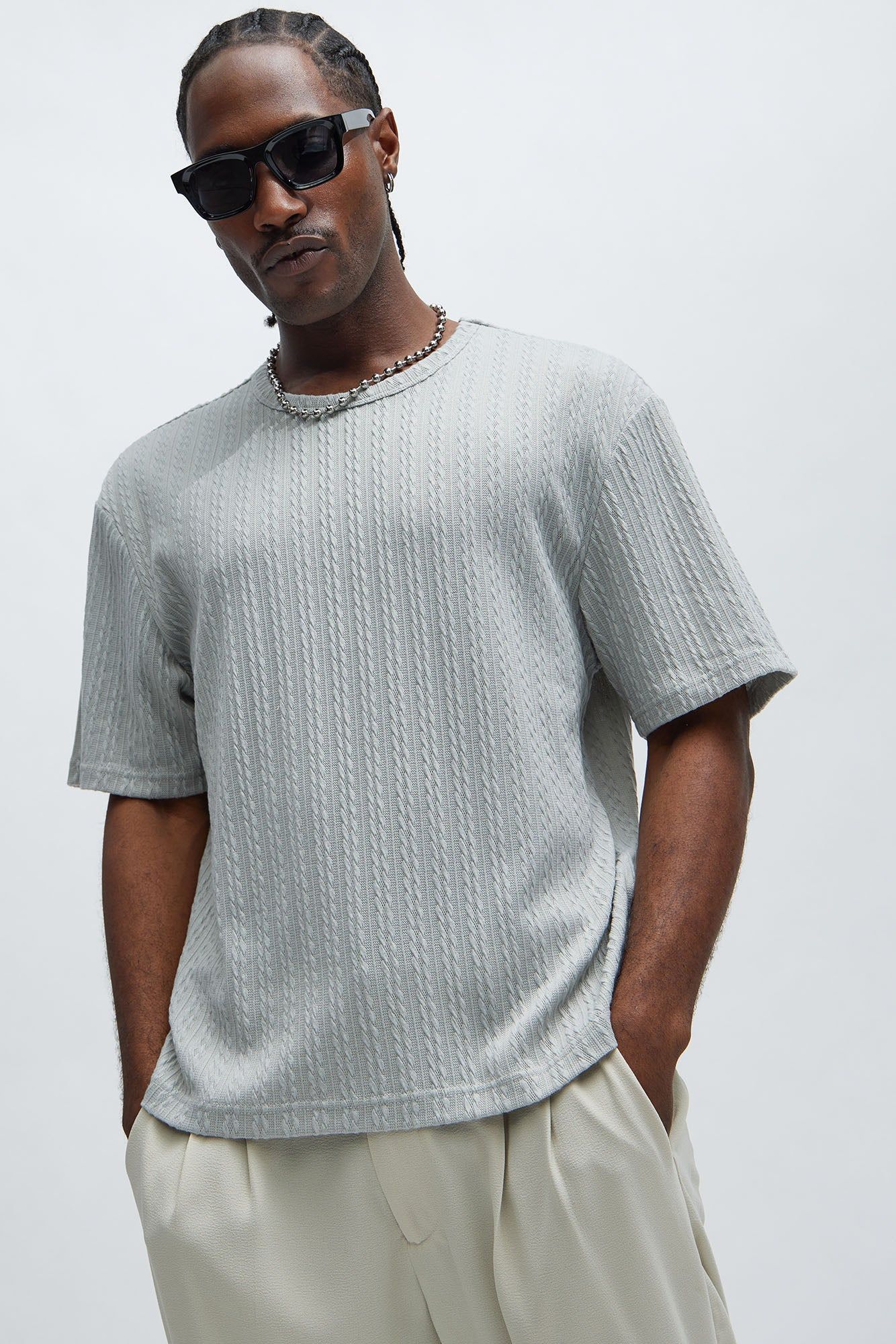 Kellen Textured Relaxed Tee - Grey sold by Fashion Nova