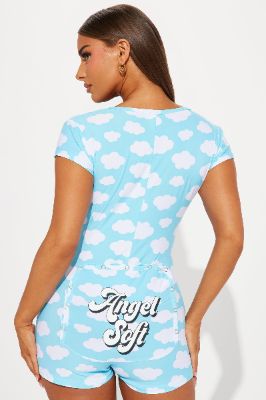 Angel Soft PJ Romper Onesie - Blue/combo sold by Fashion Nova