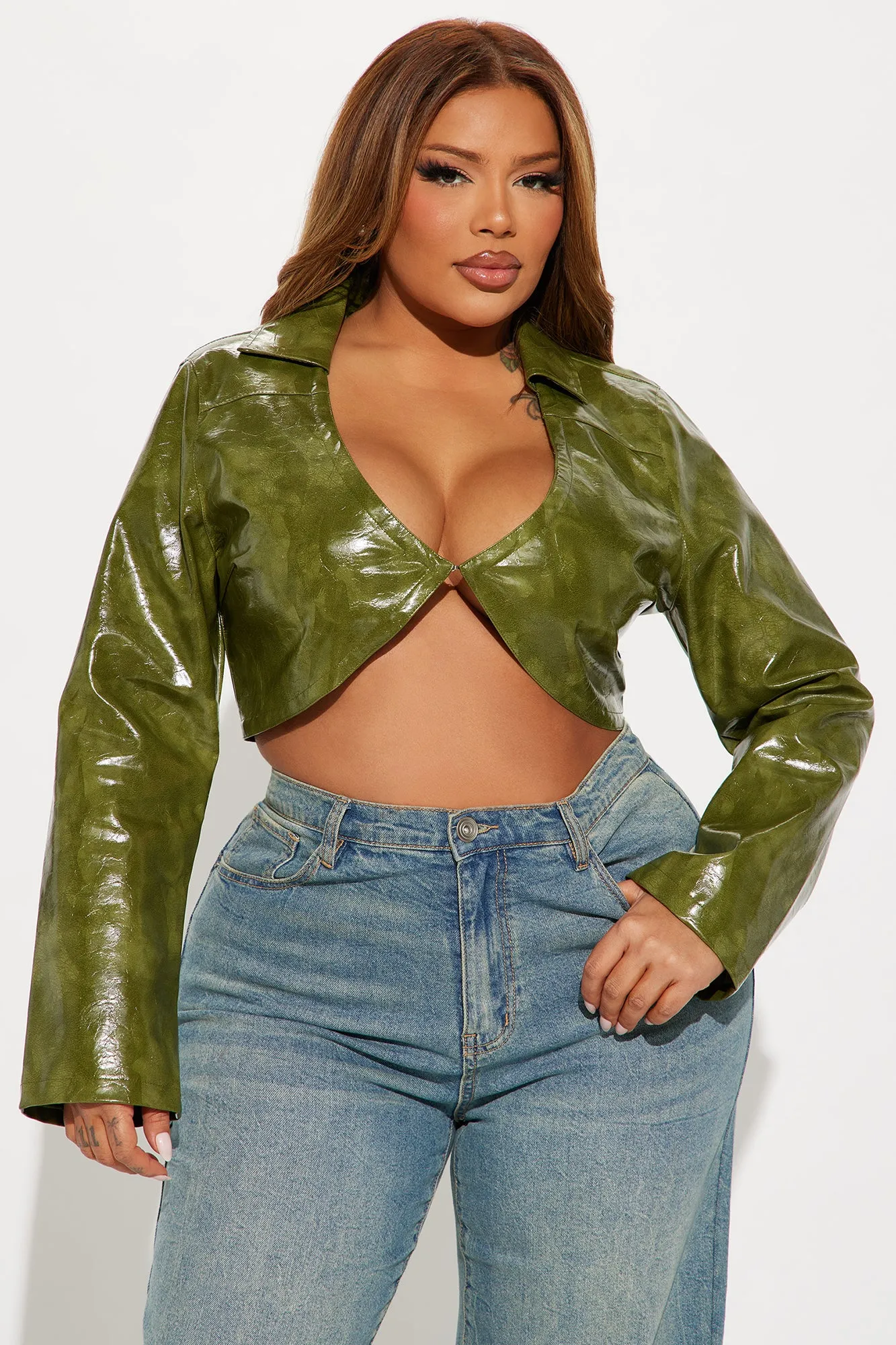 House Party Washed Faux Leather Top - Olive sold by Fashion Nova product image thumbnail 4
