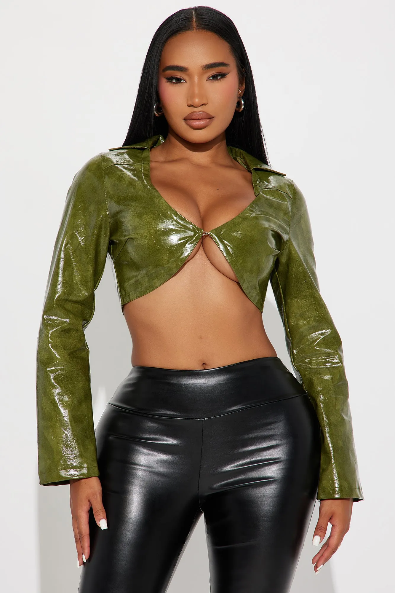 House Party Washed Faux Leather Top - Olive sold by Fashion Nova
