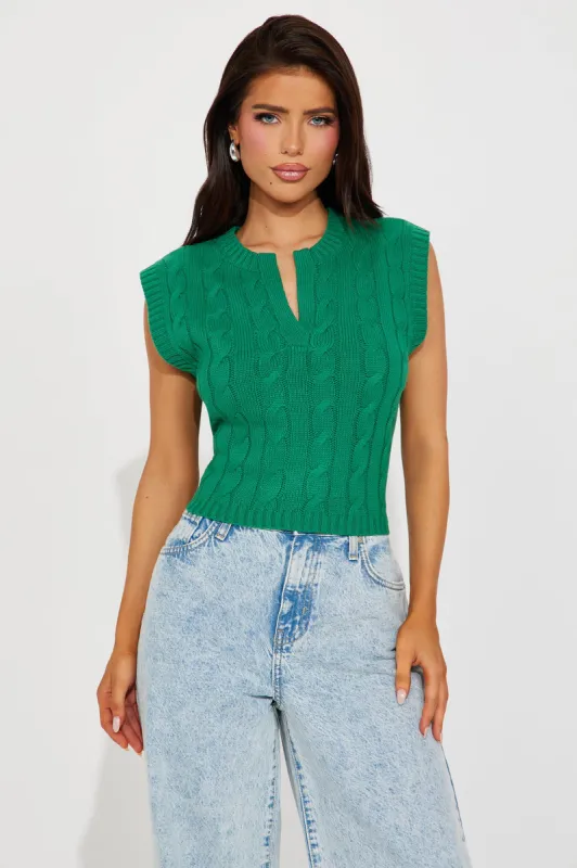 Honor Roll Cable Knit Sweater Vest - Green sold by Fashion Nova