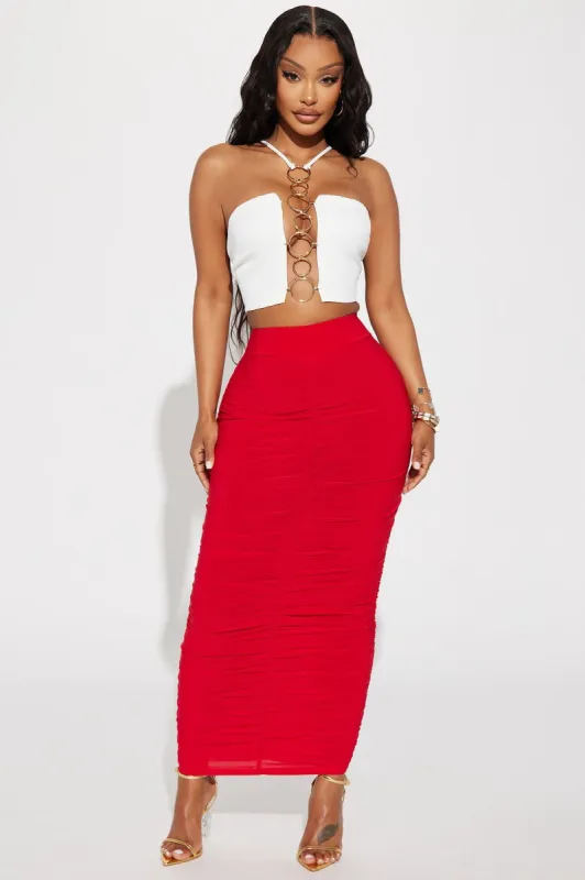 Make A Move Ruched Maxi Skirt - Red sold by Fashion Nova