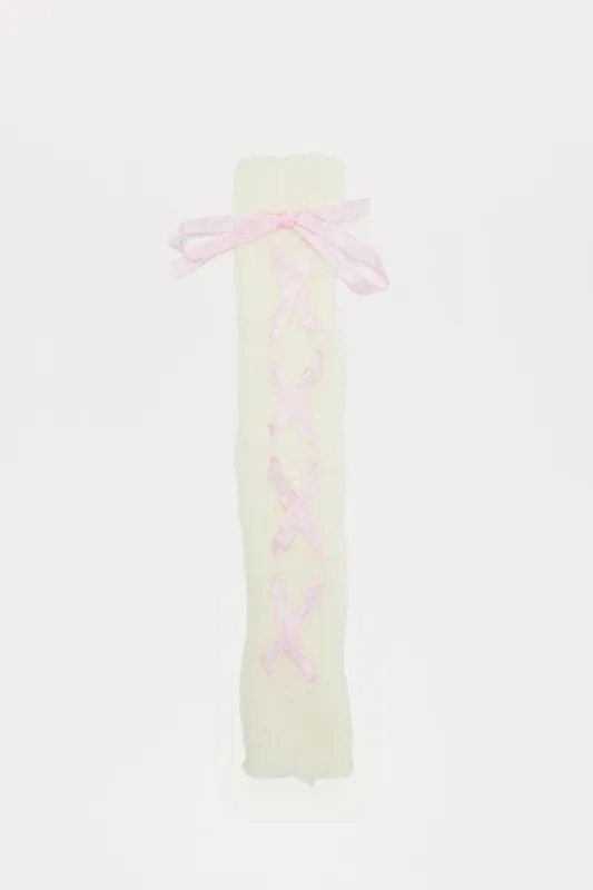 Caught In A Tie Leg Warmers - White/Pink sold by Fashion Nova