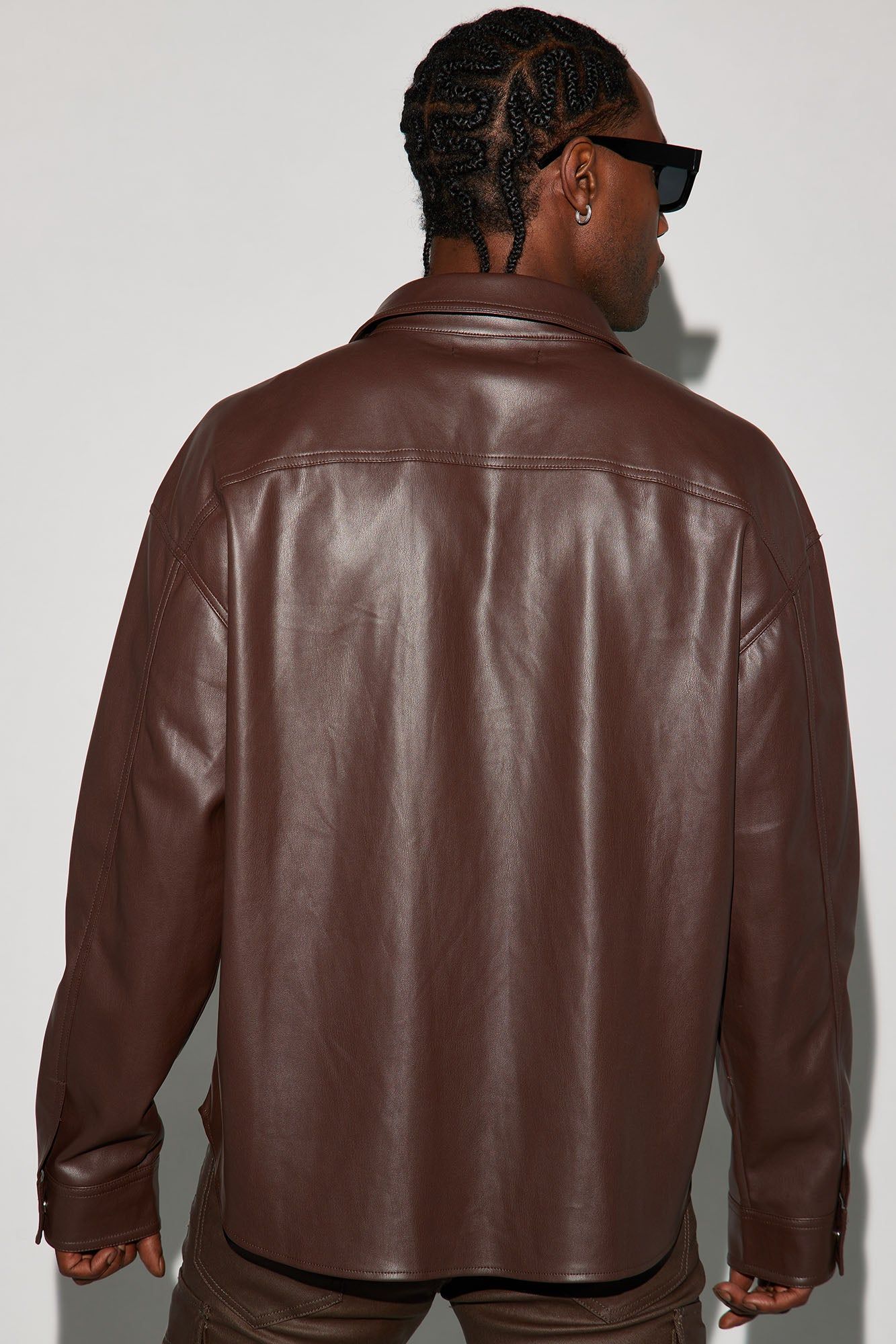 Covert Faux Leather Button Up Shirt - Dark Brown sold by Fashion Nova product image thumbnail 4