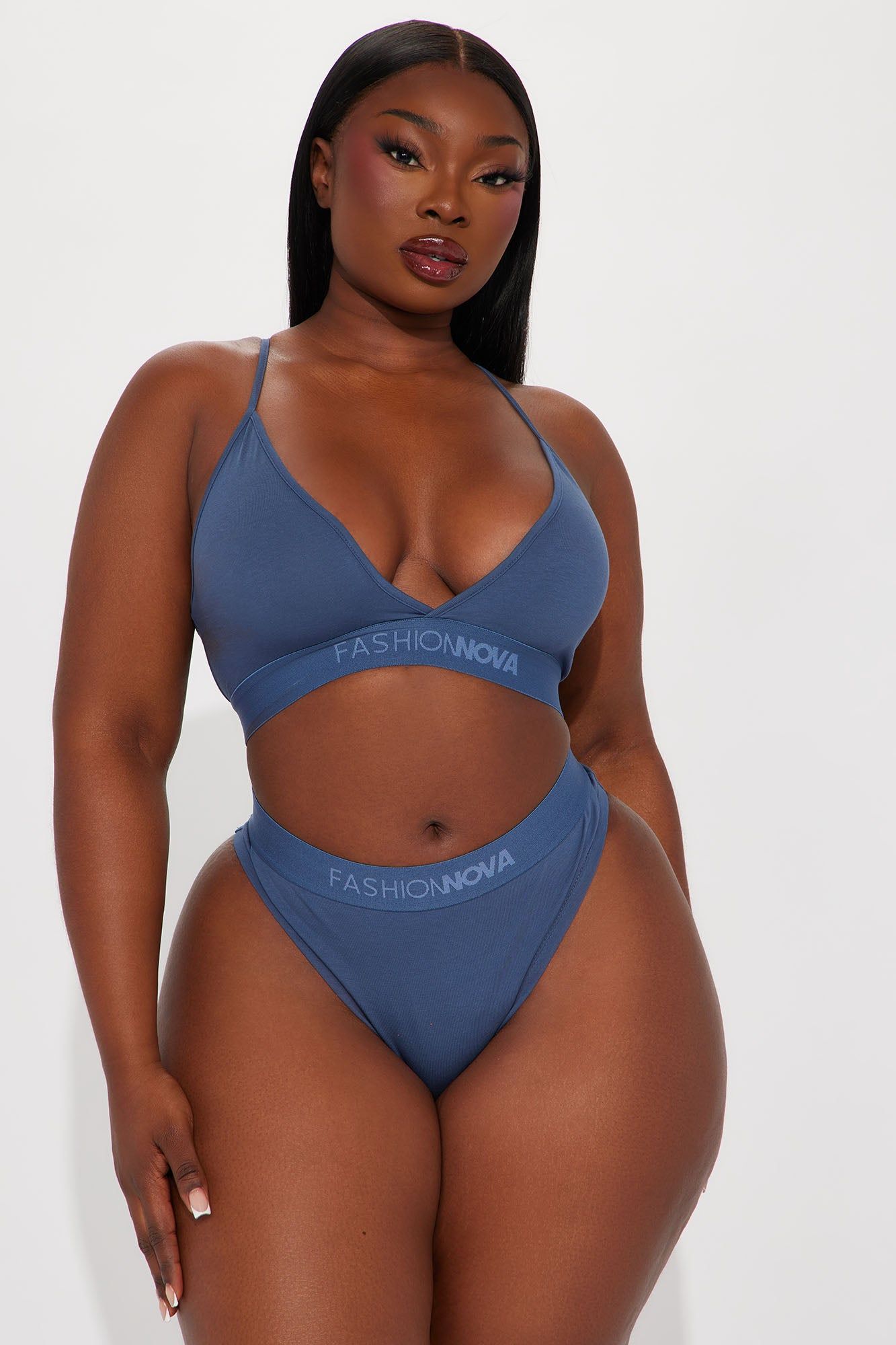 FN Mood Bralette And Thong Set - Slate Blue sold by Fashion Nova product image thumbnail 4