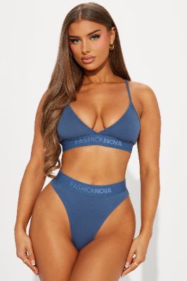 FN Mood Bralette And Thong Set - Slate Blue sold by Fashion Nova