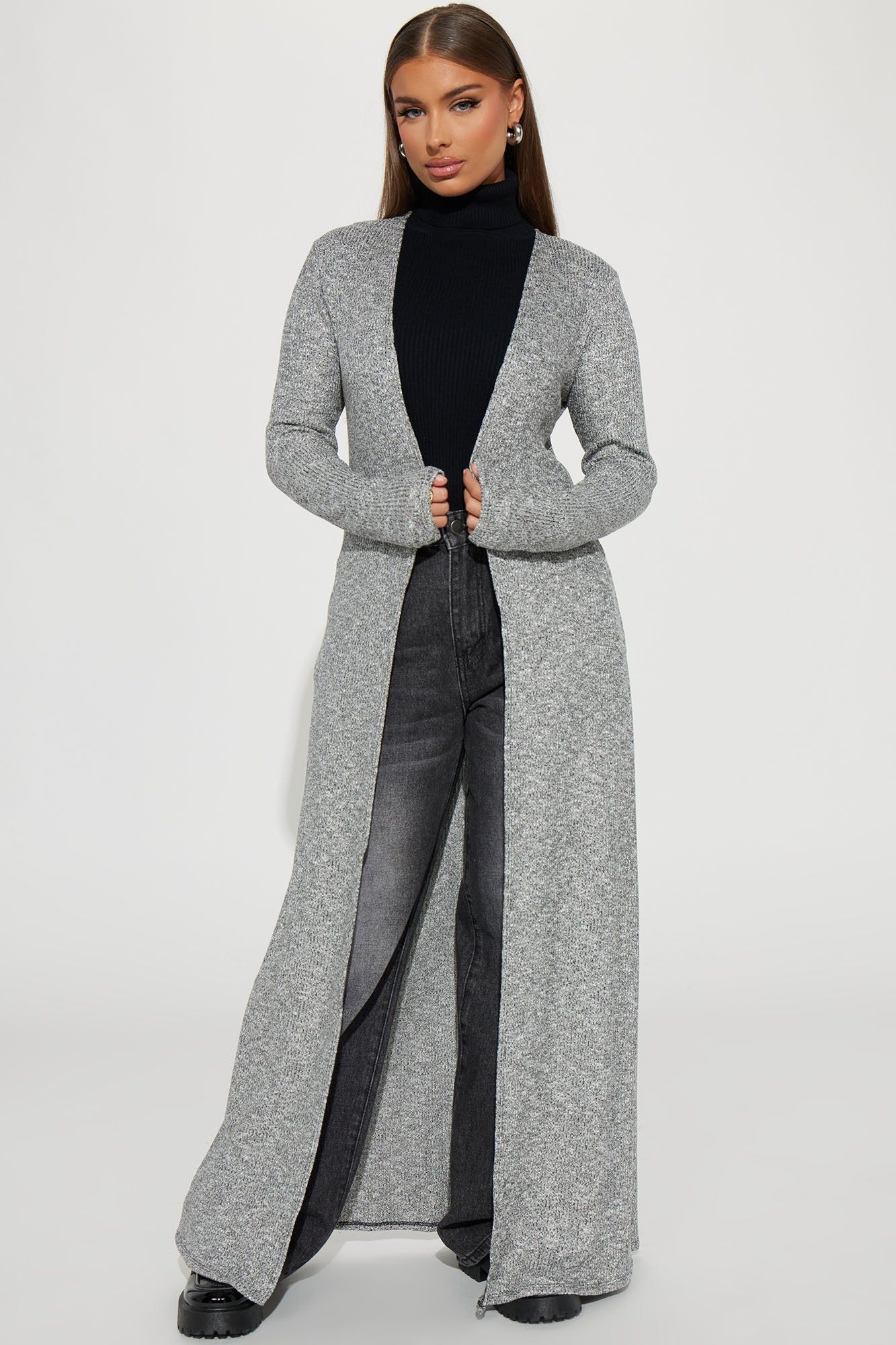 Living In My Cardigan - Heather Grey sold by Fashion Nova